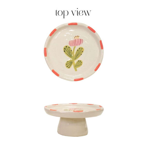 Hand Painted Floral Stoneware Footed Dish - 2 Styles - Freshie & Zero Studio Shop