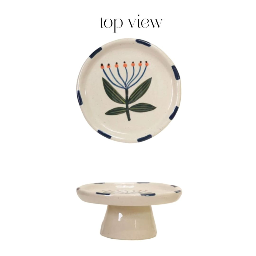 Hand Painted Floral Stoneware Footed Dish - 2 Styles - Freshie & Zero Studio Shop