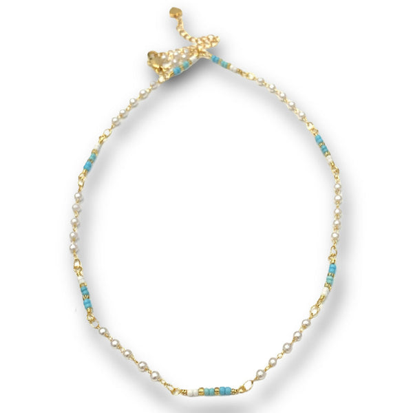 Pearl + Turquoise Aria Delicate Miyuki Beaded Necklace - Freshie & Zero Studio Shop