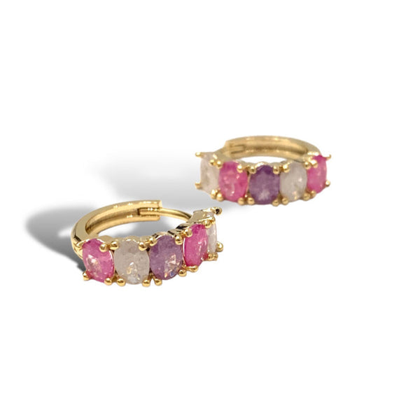 Emma Pink + Lilac Crystal Huggie Hoop Gold Earrings - Freshie & Zero Studio Shop