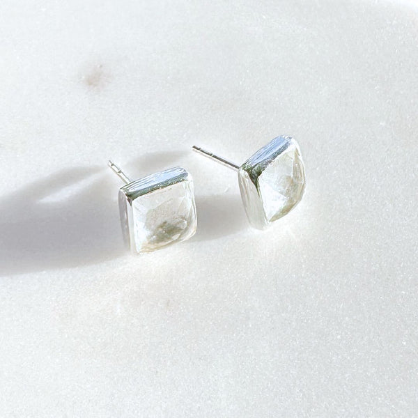 Square Sterling Silver Stone Stud Earrings: Clear Quartz - Freshie & Zero Studio Shop