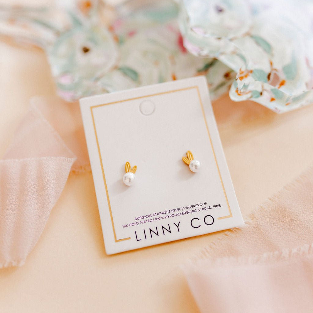 Heidi Pearl Bunny Flatback Waterproof Stud Earrings - Freshie & Zero Studio Shop
