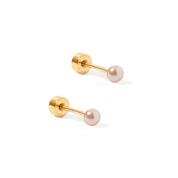 Pale Pink Pearl Flatback Waterproof Stud Earrings - Freshie & Zero Studio Shop