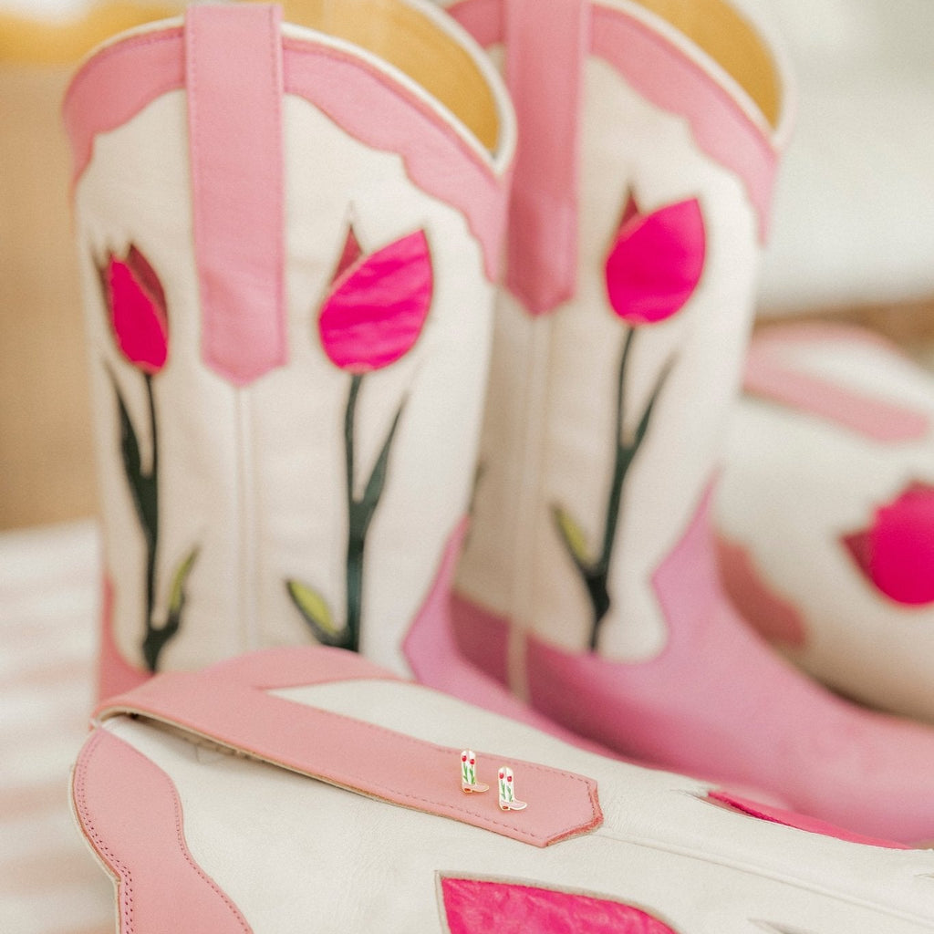Tulip Cowboy Boots Flatback Waterproof Stud Earrings - Freshie & Zero Studio Shop