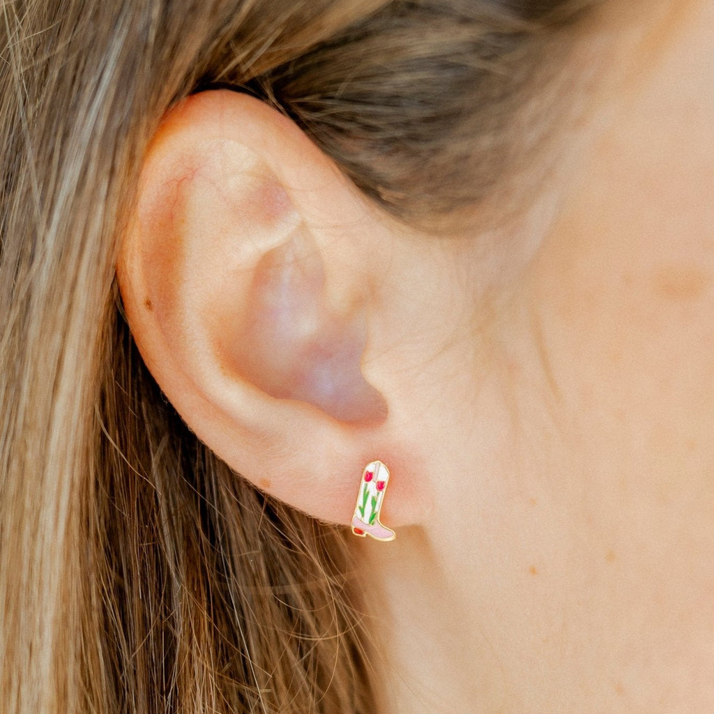 Tulip Cowboy Boots Flatback Waterproof Stud Earrings - Freshie & Zero Studio Shop