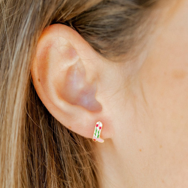 Tulip Cowboy Boots Flatback Waterproof Stud Earrings - Freshie & Zero Studio Shop