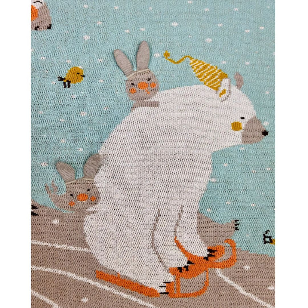 Polar Bear Ski 3D - Organic Jacquard Knit Baby Blanket - Freshie & Zero Studio Shop