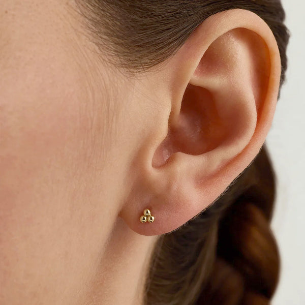 Triple Bead Gold Stud Earrings - Freshie & Zero Studio Shop
