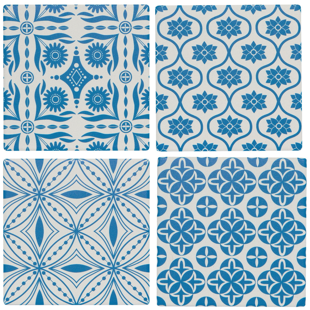 Tangier Blue Tiles Absorbent Coaster Set of 4 - Freshie & Zero Studio Shop