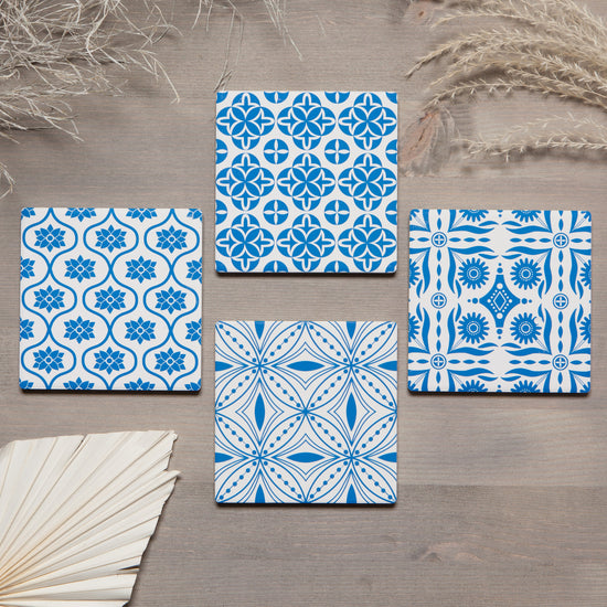 Tangier Blue Tiles Absorbent Coaster Set of 4 - Freshie & Zero Studio Shop