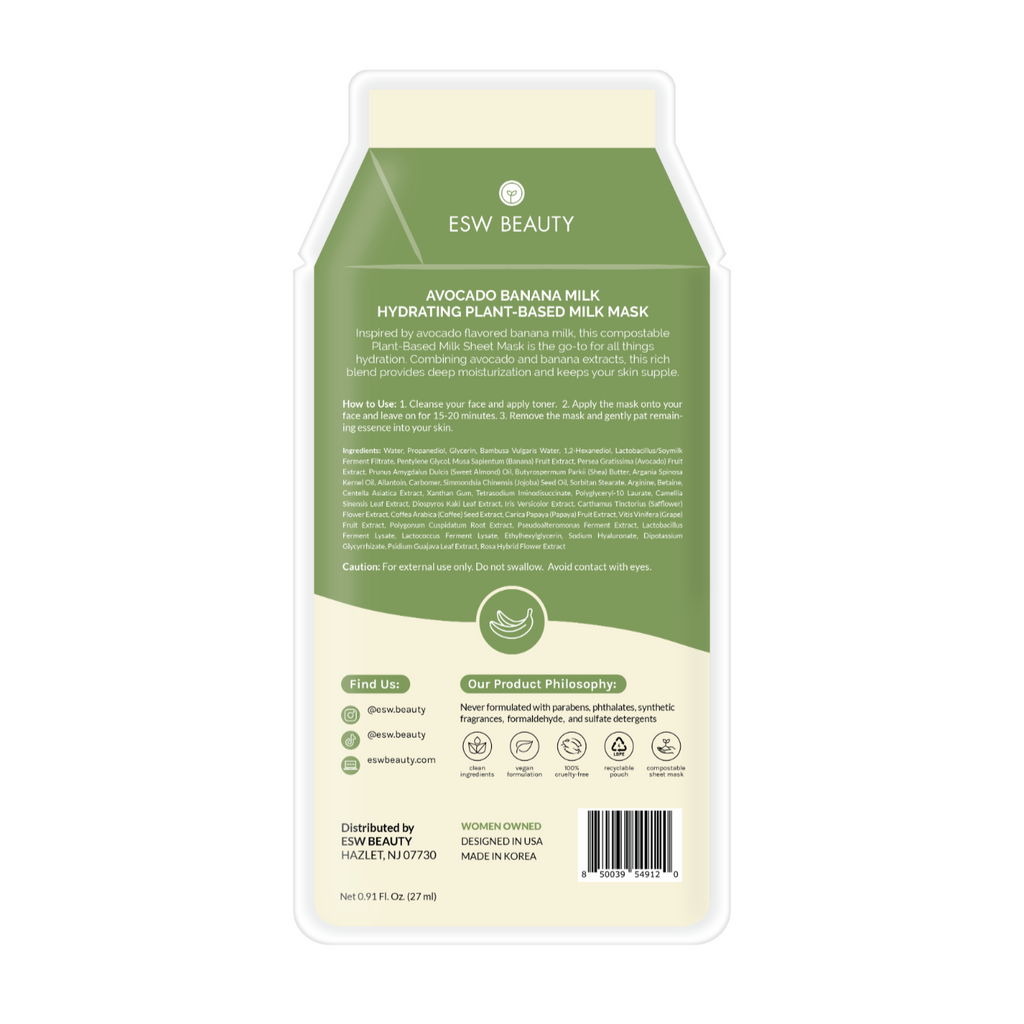 Avocado Banana Milk Hydrating Plant Based Milk Mask - Freshie & Zero Studio Shop
