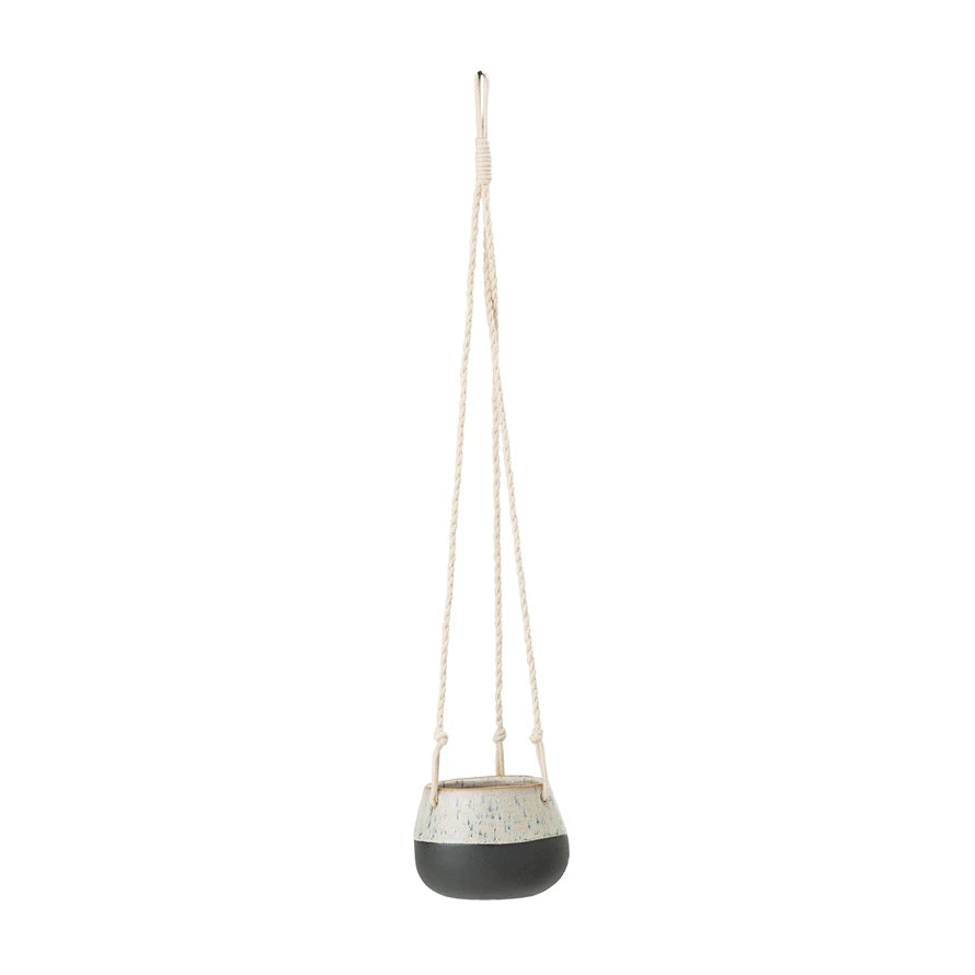 Hanging Small Ceramic Pot White Grey - Freshie & Zero Studio Shop