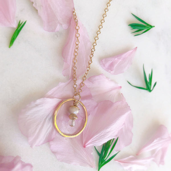 Sunrise Moonstone and Gold Circle Necklace - Freshie & Zero